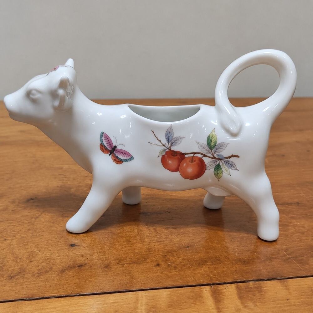 VTG Andrea By Sadek Cow Creamer Fruit Butterflies 8275 Porcelain Japan Figurine